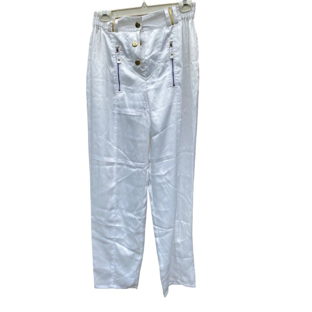 The icing Womens Satin Pants white Gold trim vintage  90's New tags Medium disco